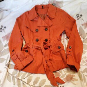 Ambition burnt orange trench coat women's large, lined, pockets, washable, Fall